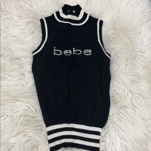 Bebe Black Knit Top with Rhinestoned logo